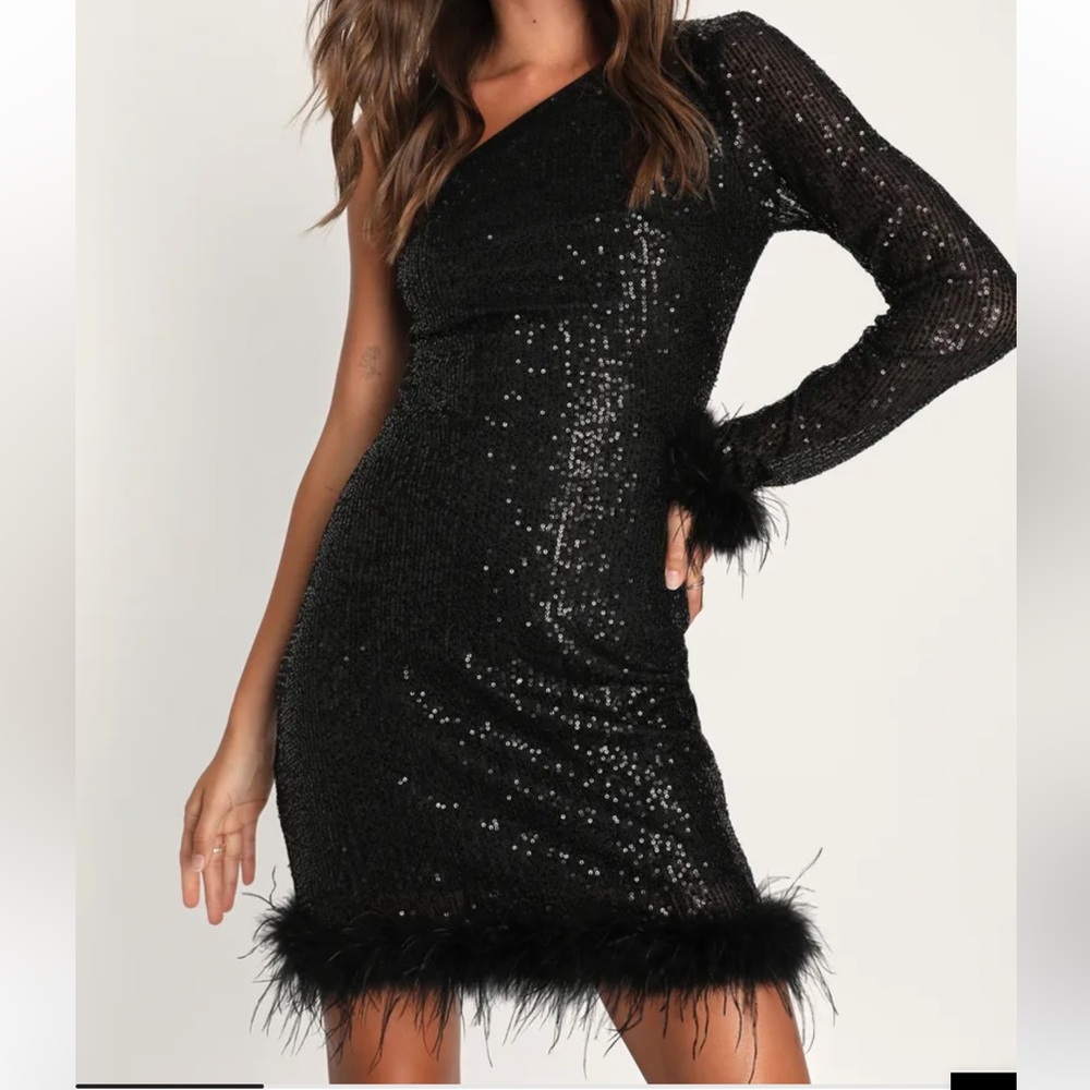 Lulu's Black Sequin Asymmetrical Dress